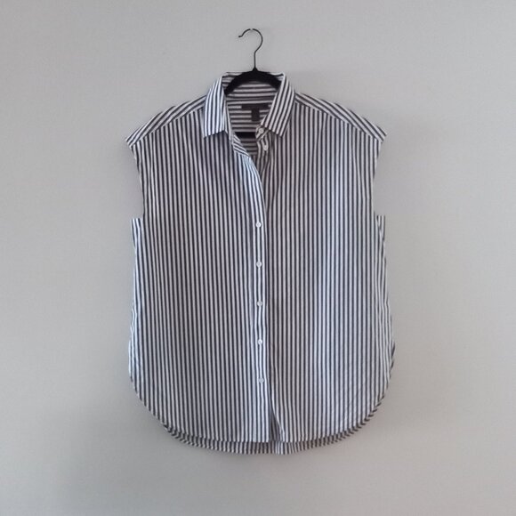 BANANA REPUBLIC vertical striped cotton sleeveless button down shirt - Picture 1 of 8